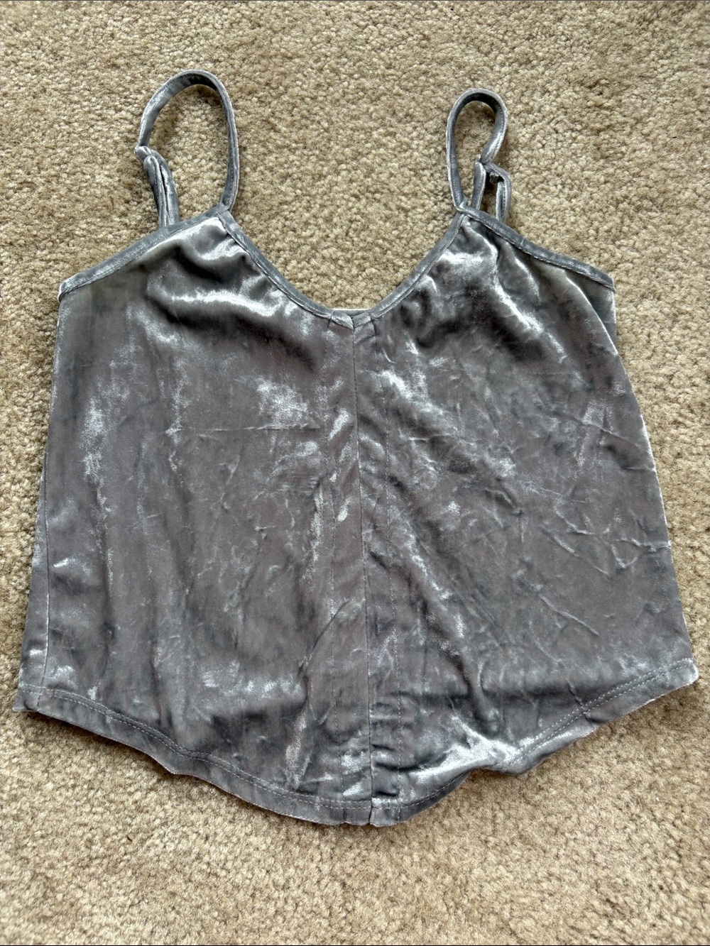 Hippie Rose Crushed Velvet Cropped Silver Gray Tank Top with Adjustable Straps
